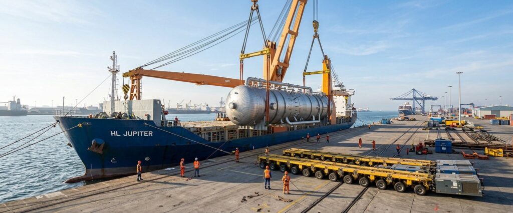 Heavy Lift - тандемная погрузка тяжеловесного реактора судовыми кранами в порту