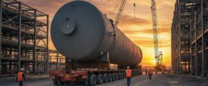 Модульный транспортёр с реактором на стройплощадке химического завода